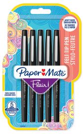 Paper:Mate viltstift Flair, 5 stuks op blister, zwart