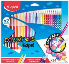Maped uitgumbare viltstift en kleurpotlood COLOR'PEPS OOPS, 24 stuks in doosje