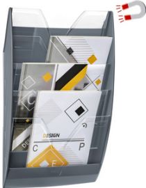 CEP Wand-brochurehouder, magnetisch, DIN A4, 5 vakken, grijs