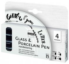 KREUL Glas en Porselein Pen Handlettering, set van 4, zwart
