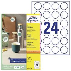 AVERY markerings etiketten, rond 40 mm, 100 vel A4, permanent, wit