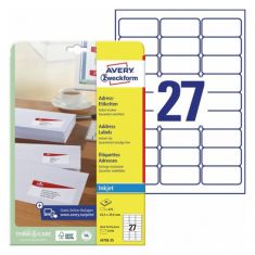 AVERY inkjet adresetiketten, 63,5 x 29,6 mm, 25 vel A4, permanent, wit