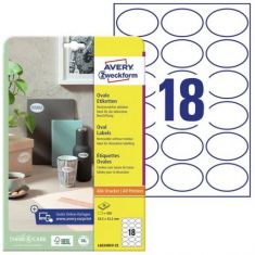 AVERY Stick+Lift etiketten, 63,5 x 42,3 mm, ovaal, 25 vel A4, verwijderbaar, wit