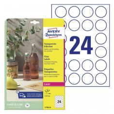 AVERY Crystal Clear etiketten, rond 40 mm, 25 vel A4, permanent, transparant