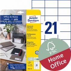 AVERY etiketten Office&Home, 70 x 42,3 mm, wit,  10 vel, permanent