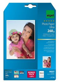 sigel Ultra-fotopapier, 13 x 18 cm, hoogglanzend, 260 g/m2, 18 vel