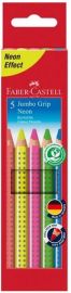 FABER-CASTELL driehoekig kleurpotlood Jumbo GRIP Neon, 5 stuks in etui