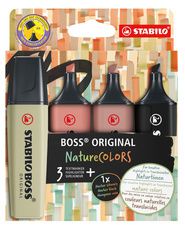 STABILO tekstmarker BOSS ORIGINAL NatureCOLORS, 4 stuks in etui