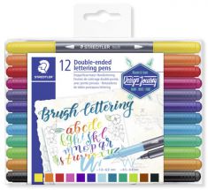 STAEDTLER dubbele viltstift brush letter duo, 12 stuks in etui