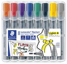 STAEDTLER Lumocolor Flipover-marker 356/356B, 8 stuks in etui