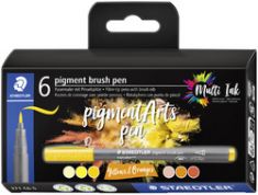 STAEDTLER viltstift pigment brush pen 'Yellows & Oranges', 6 stuks