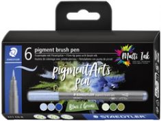 STAEDTLER viltstift pigment brush pen 'Blues & Greens', 6 stuks