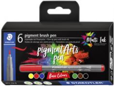 STAEDTLER viltstift, pigment brush pen 'Basic Colours', 6 stuks