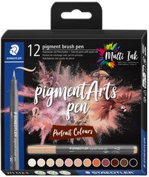 STAEDTLER viltstiften pigment brush pen 'Portrait Colours', in etui