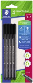 STAEDTLER Fineliner triplus, zwart, 4 stuks op blister