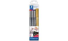 STAEDTLER pigmentliner, set van 3 +GRATIS metallic-marker, 0,5mm, etui