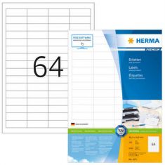 HERMA etiketten PREMIUM, 48,3 x 16,9 mm, wit, 100 vel, permanent