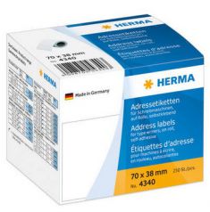 HERMA adresetiketten, 70 x 38 mm, op rol, permanent, wit