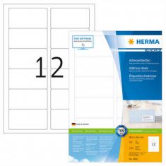 HERMA etiketten PREMIUM, 88,9 x 46,6 mm, wit, 100 vel, permanent