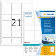 HERMA etiketten SPECIAL, 63,5 x 38,1 mm, wit, 100 vel, verwijderbaar