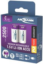 ANSMANN Li-Ion oplaadbare batterij Baby C met USB-C koppeling, 2 stuks in doosje