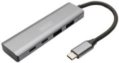 DIGITUS USB-C Hub, 4 poorts, 2x USB A + 2x USB-C, donkergrijs
