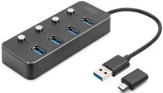 DIGITUS USB 3.0 Hub, 4-poorts, schakelbaar, aluminium behuizing