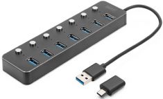 DIGITUS USB 3.0 Hub, 7-poorts, schakelbaar, aluminium behuizing