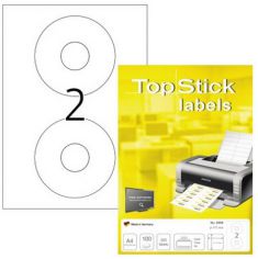 TOP STICK CD/DVD-etiketten, diameter: 117 mm rond, 100 vel A4, permanent, wit