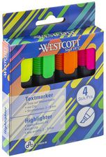 WESTCOTT tekstmarker, 4 stuks in etui, kleuren assorti