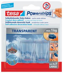 tesa Powerstrips DECO-HAKEN XL, draagkracht: max. 1 kg, transparant