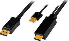 LogiLink HDMI-kabel, HDMI-A + USB-A - DisplayPort stekker