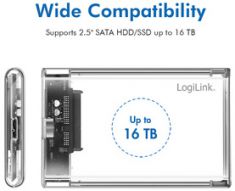 LogiLink 2,5' SATA harddisk-behuizing, USB 3.0, transparant