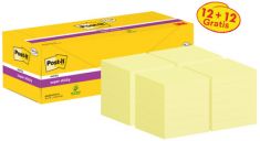 Post-it zelfklevende memo's Super Sticky Notes, 76 x 76 mm, geel, 12 + 12