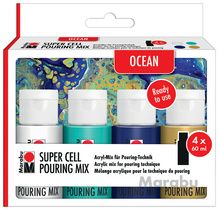 Marabu Super Cell Pouring Mix-set OCEAN, 4 x 60 ml