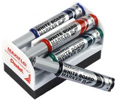 Pentel whiteboardmarker set MAXIFLO MWL5M, met spons, ronde punt, 2,1 mm