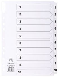 EXACOMPTA kartonnen tabbladen 1-10, DIN A4, wit, 10-delig