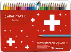 CARAN D'ACHE kleurpotloden Swisscolor aquarelle, 30 stuks in blikje