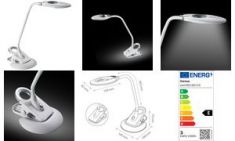 Hansa LED-tafellamp/klemlamp 'Swirl', wit/zilver